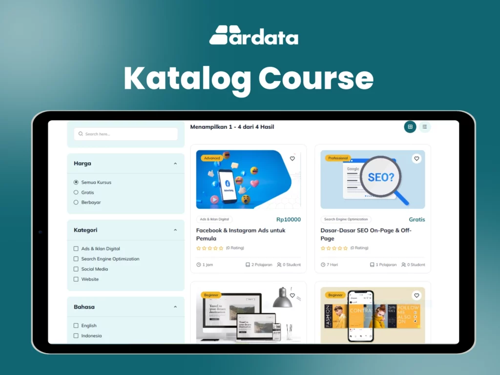Fitur Katalog Course / Topik Belajar Jasa Pembuatan E-Learning LMS
