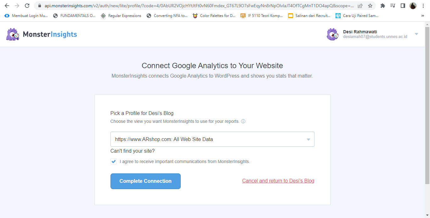 Cara Integrasi Landing Page dengan Google Analytics - complete connection