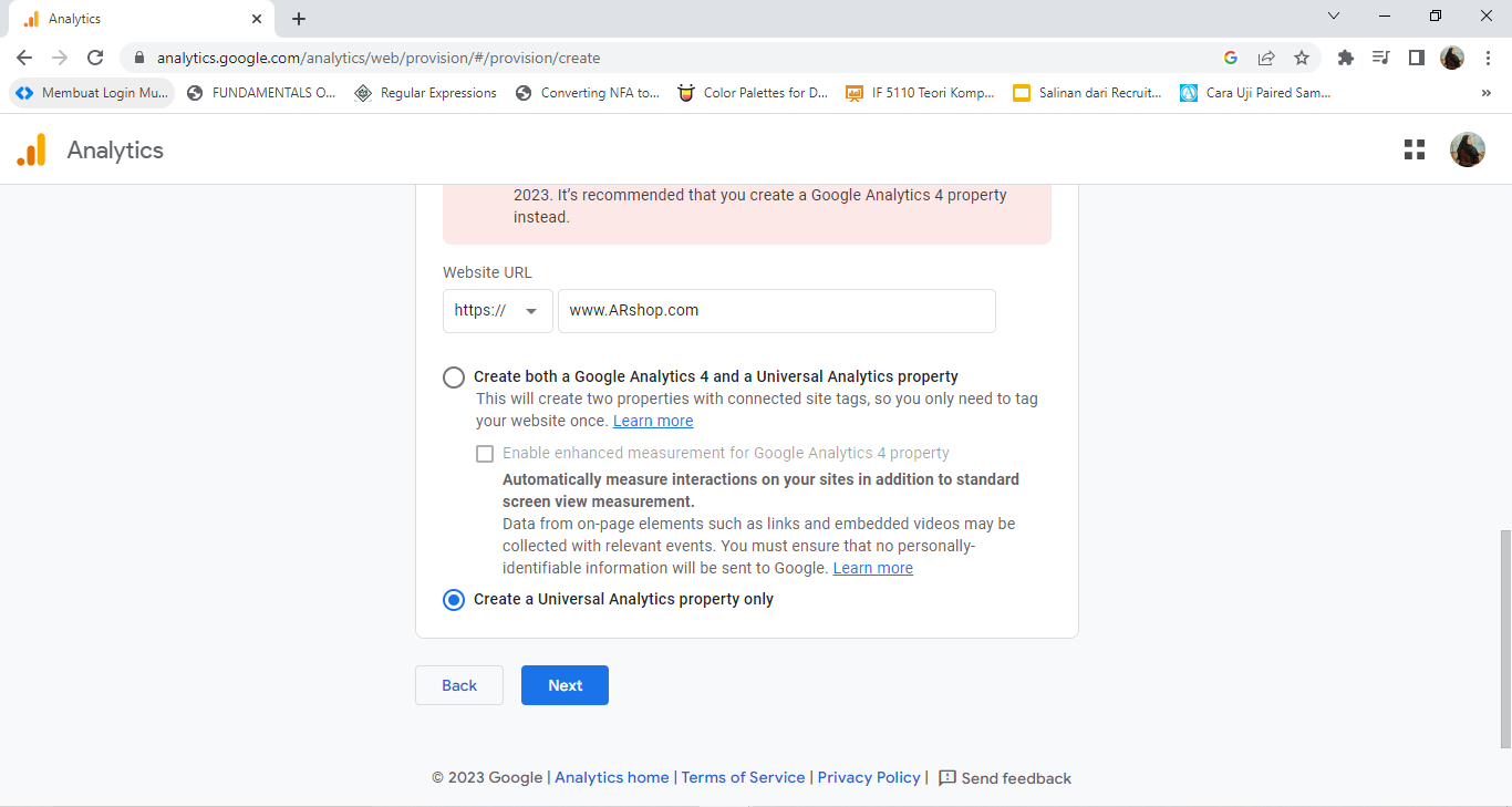 Cara Integrasi Landing Page dengan Google Analytics - advanced option property details