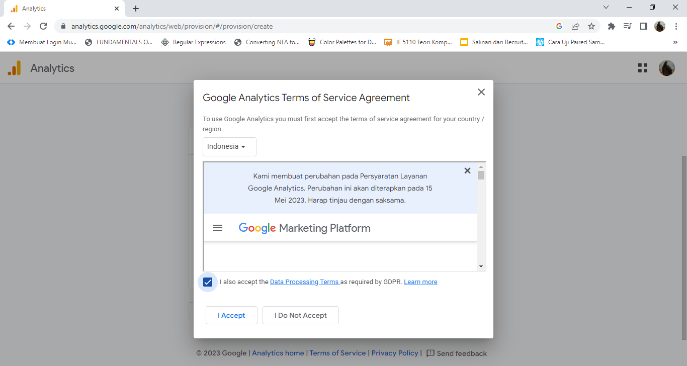 Cara Integrasi Landing Page dengan Google Analytics - term of services