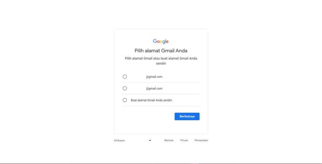 Memilih atau Membuat Alamat Akun Gmail