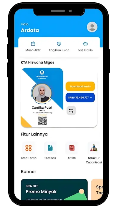 Keunggulan Jasa Pembuatan Aplikasi Organisasi Ardata Media fitur KTA digital