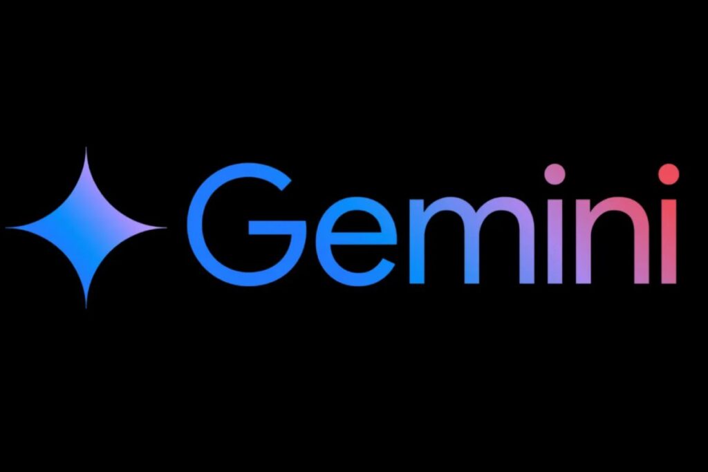 Logo Google Gemini berbentuk simbol warna-warni sebagai AI untuk latihan bahasa Inggris.