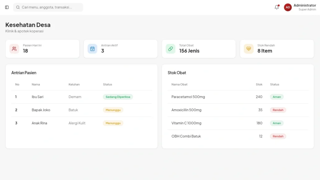 Jasa Pembuatan Aplikasi Koperasi Desa kesehatan Desa