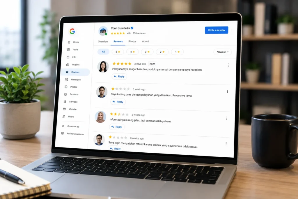 tampilan review pelanggan pada Google Business Profile