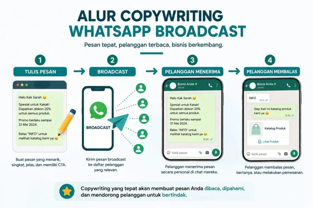 alur kerja copywriting whatsapps broadcast dari pesan hingga respons pelanggan