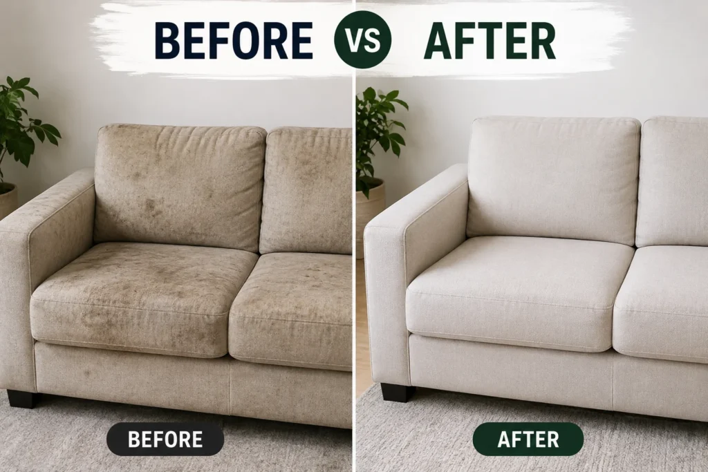 before after sofa sebelum dan sesudah dibersihkan
