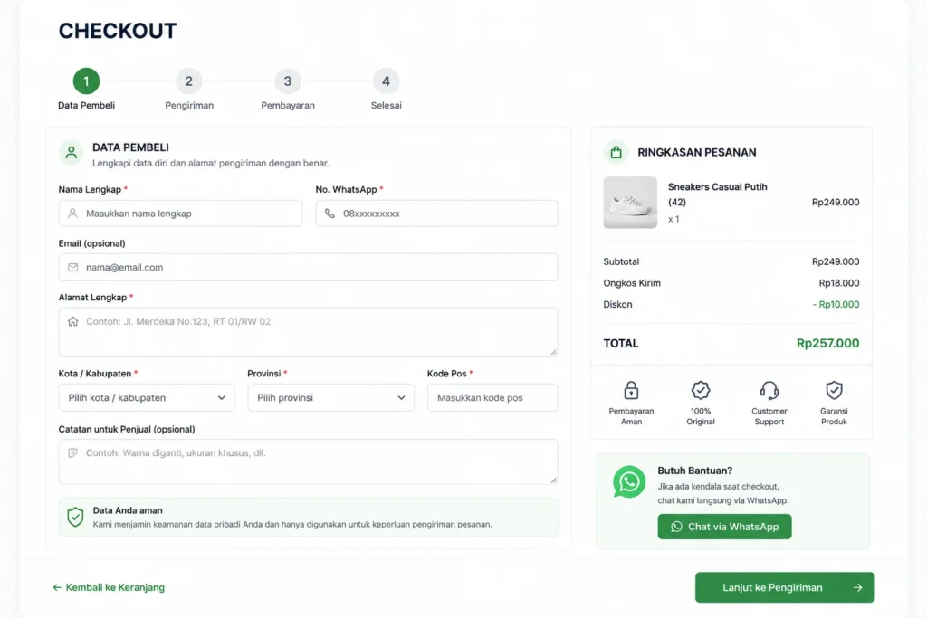 contoh formulir data pembeli pada halaman checkout