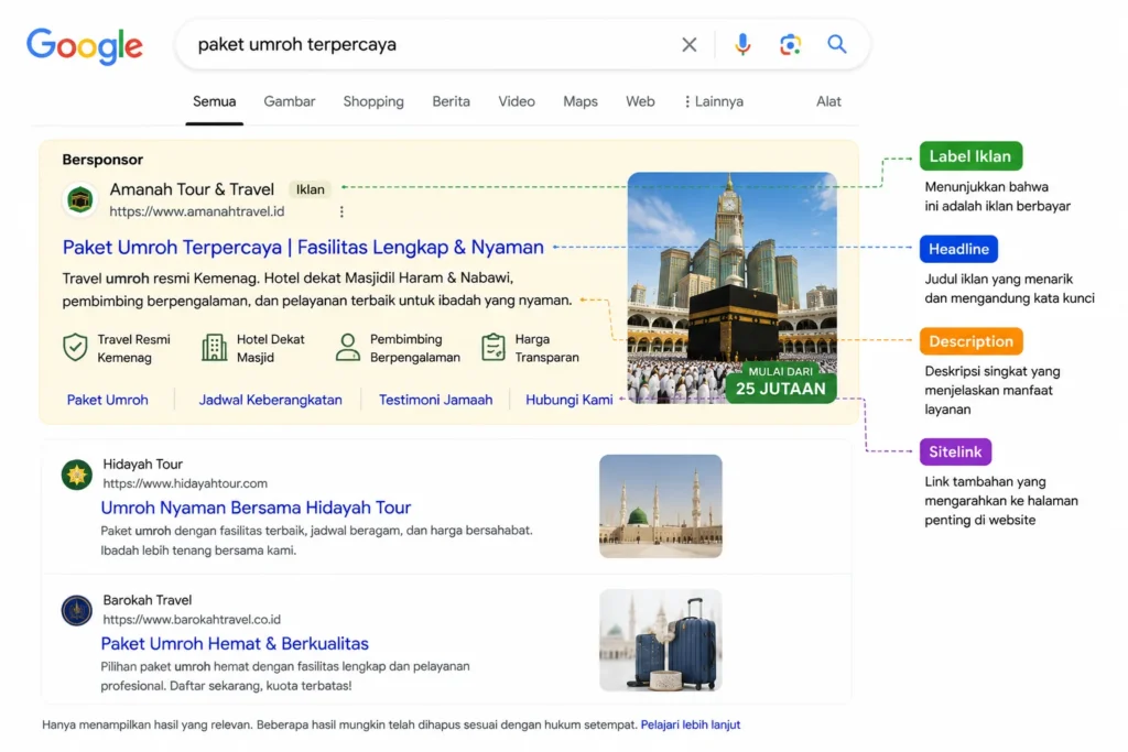 Copy iklan Google Ads travel umroh