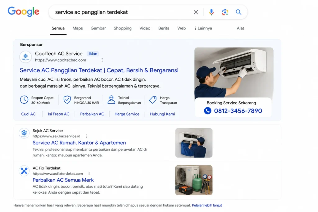 Copy iklan Google Ads service AC