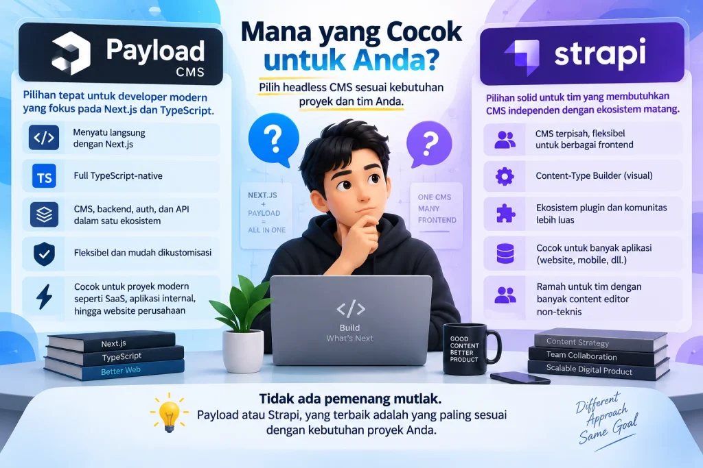 Payload CMS vs Strapi untuk memilih headless CMS sesuai kebutuhan proyek