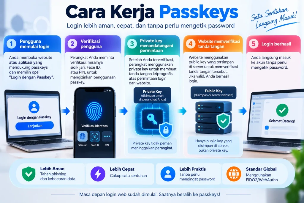 Cara Kerja Passkeys dengan Private Key Public Key dan Biometrik