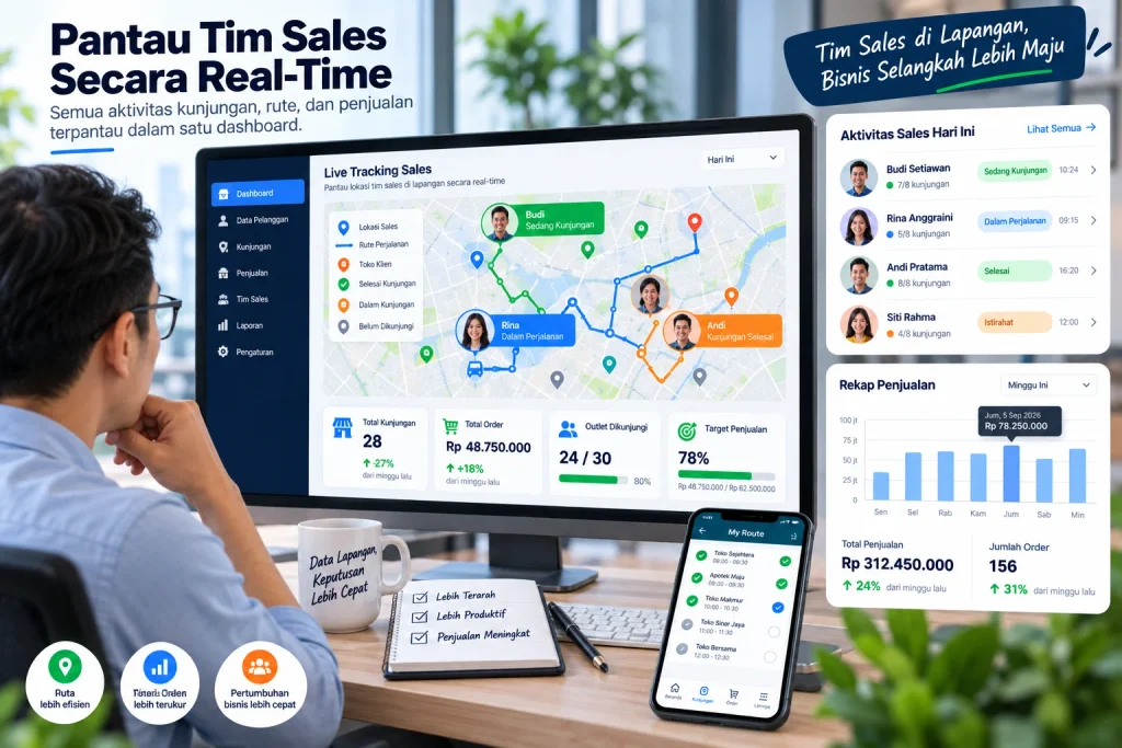 Dashboard CRM untuk monitoring tim sales lapangan secara real-time
