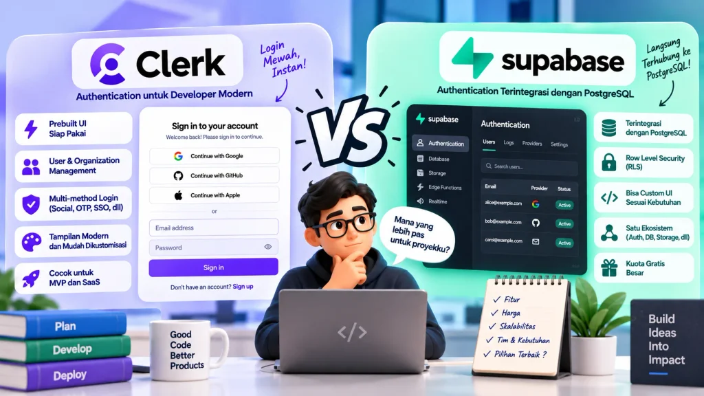 Clerk vs Supabase Auth untuk autentikasi dan manajemen pengguna