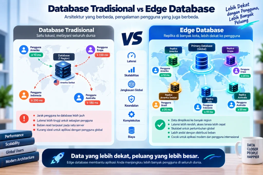 Perbandingan database tradisional dan Edge Database untuk aplikasi global
