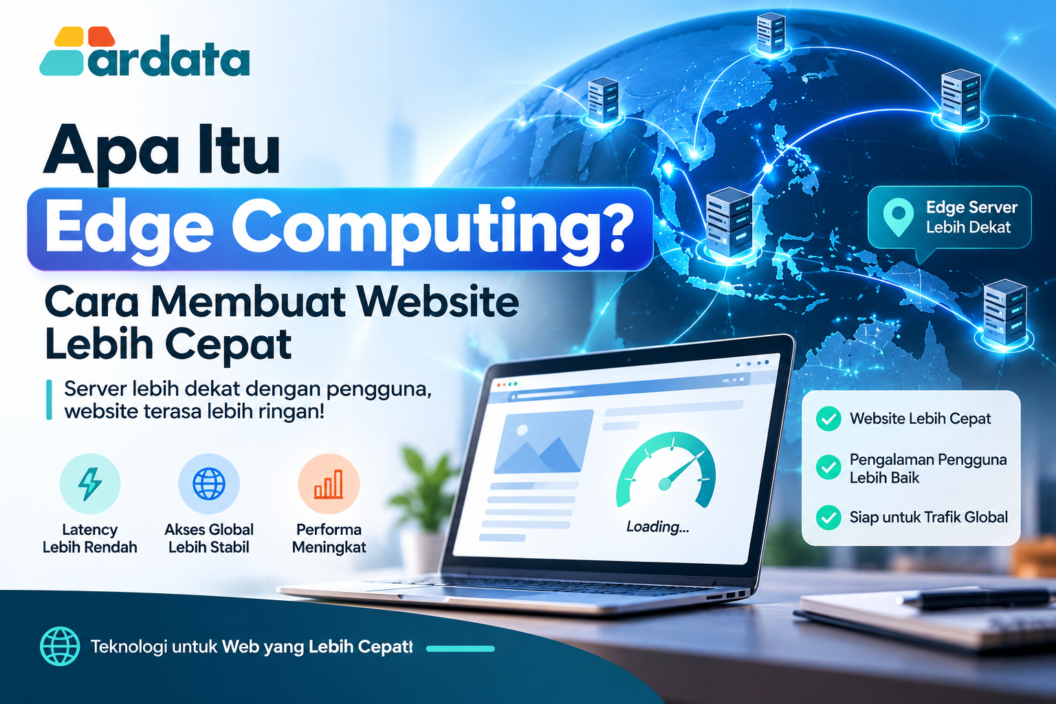 Ilustrasi cara kerja Edge Computing untuk mempercepat website dengan server yang lebih dekat ke pengguna